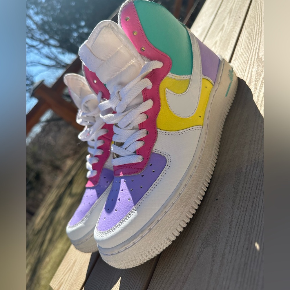 Nike Air Force 1 High Custom Shoes Green Yellow Purple Pink Sneakers 6.5 Y - Picture 2 of 7